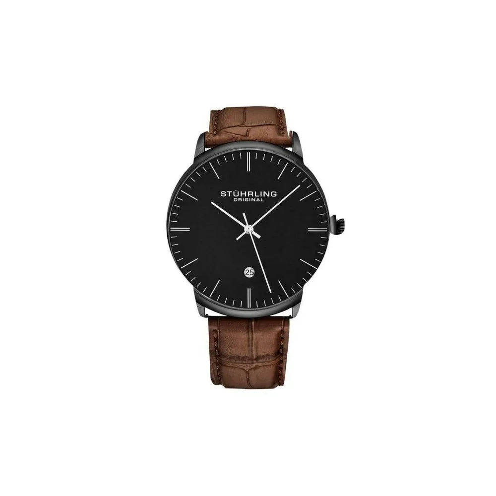 Stuhrling Mens 8.5mm Brown or Gray Leather Watch